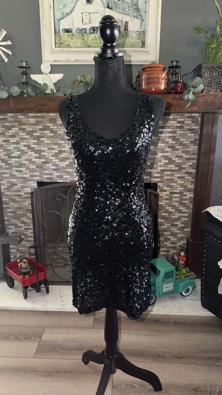 Amber Blue Black Sequin Mini Dress Size S Bodycon Cocktail
